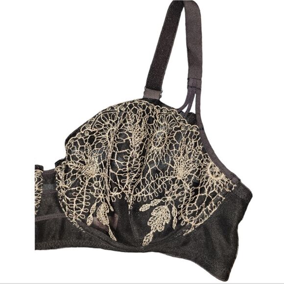 Vintage Lily Of France Lingerie Black Underwire Embroidered Stiched Bra 34D - Picture 3 of 9